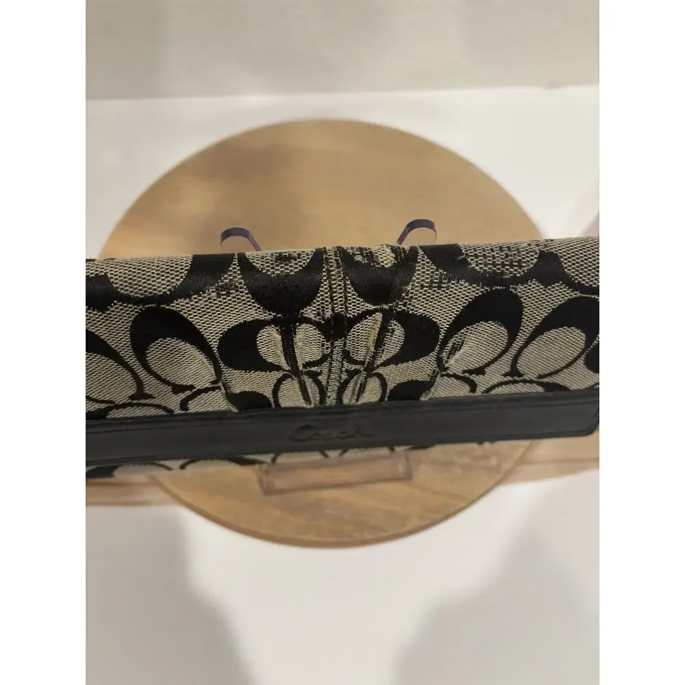Coach Signature Black & Khaki Jacquard Trifold Wallet Checkbook Organizer